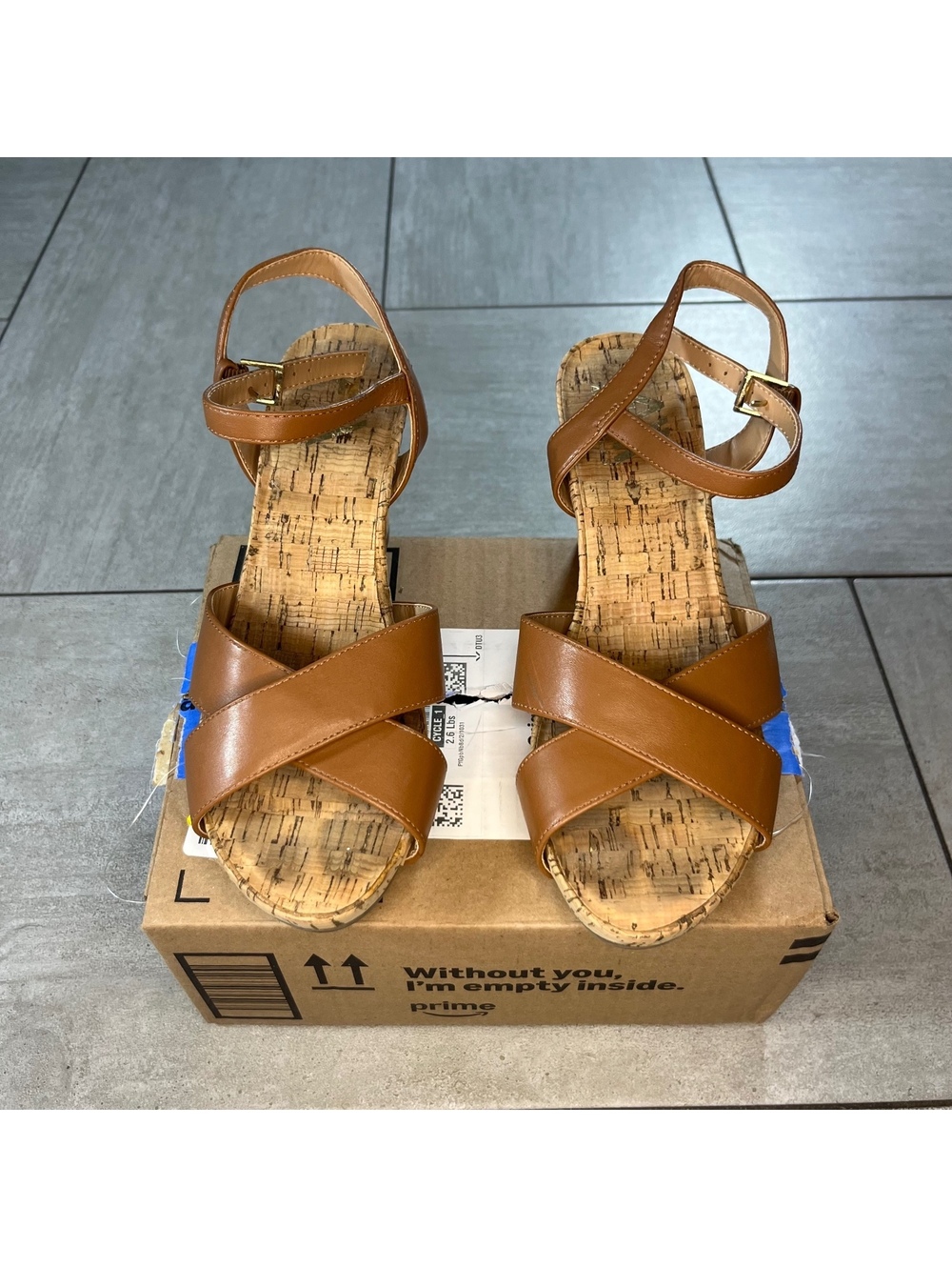 Brown Strappy Wedge Sandals Size Nine
